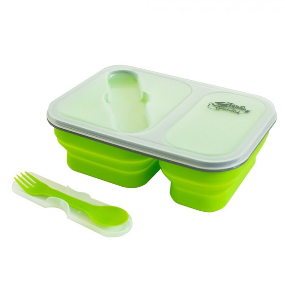 Tramp Контейнер силиконовый 2 отсека с ловилкой, оливковый, TRC-090