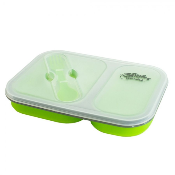 Tramp Контейнер силиконовый 2 отсека с ловилкой, оливковый, TRC-090