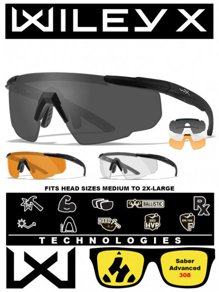 Тактические очки для стрельбы с баллистической защитой WILEYX Saber Advanced Matte Black (Clear-Grey-Rust)