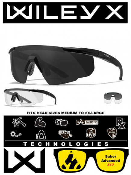 Тактические очки для стрельбы с баллистической защитой WILEYX Saber Advanced Matte Black (Clear-Grey)