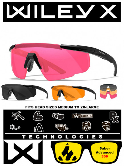 Тактические очки для стрельбы с баллистической защитой WILEYX Saber Advanced Matte Black (Grey-Rust-Vermillion)
