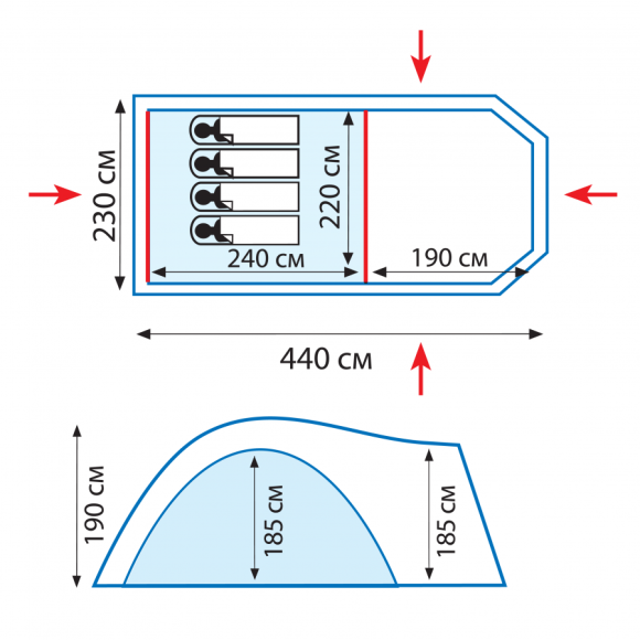Кемпинговая палатка Tramp Anaconda 4 (V2) (Зеленый), TRT-78