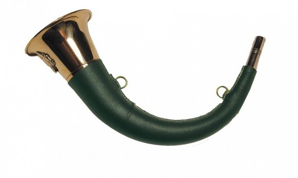 горн охотничий (кожаная отделка) 45 см, изогнутый, круглый(24 шт/уп)