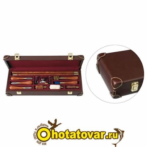 Набор для чистки оружия калибра 12 древянный футляр в кожаной обивке, EX-12